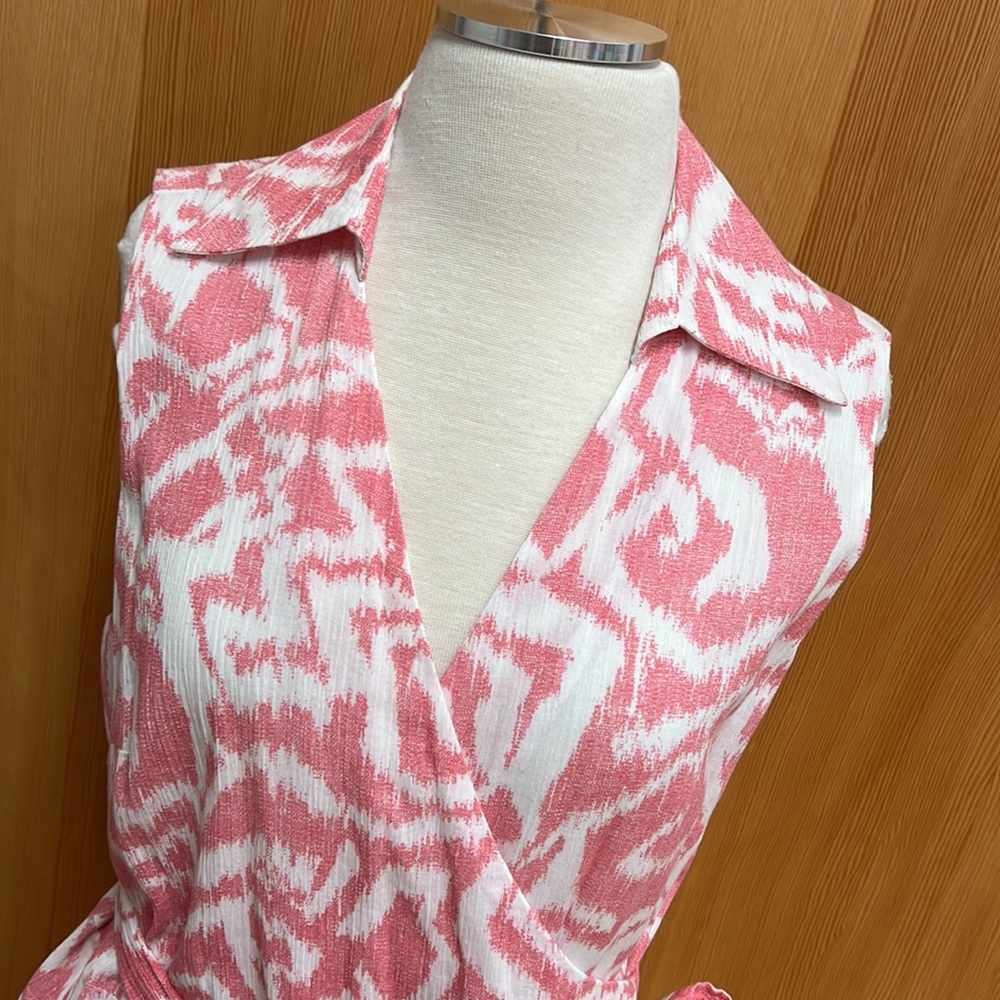 Sleeveless Pendleton Pink and White Collared Wrap Dress Size 14